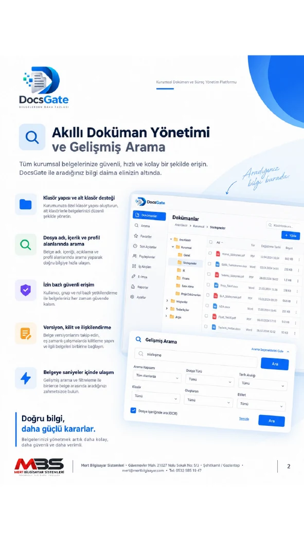 Broşürde akıllı doküman yönetimi ve gelişmiş arama