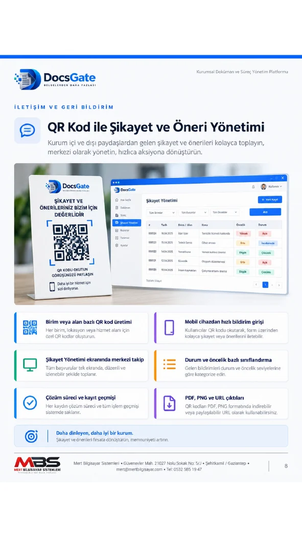 Broşürde QR ile şikâyet ve öneri yönetimi