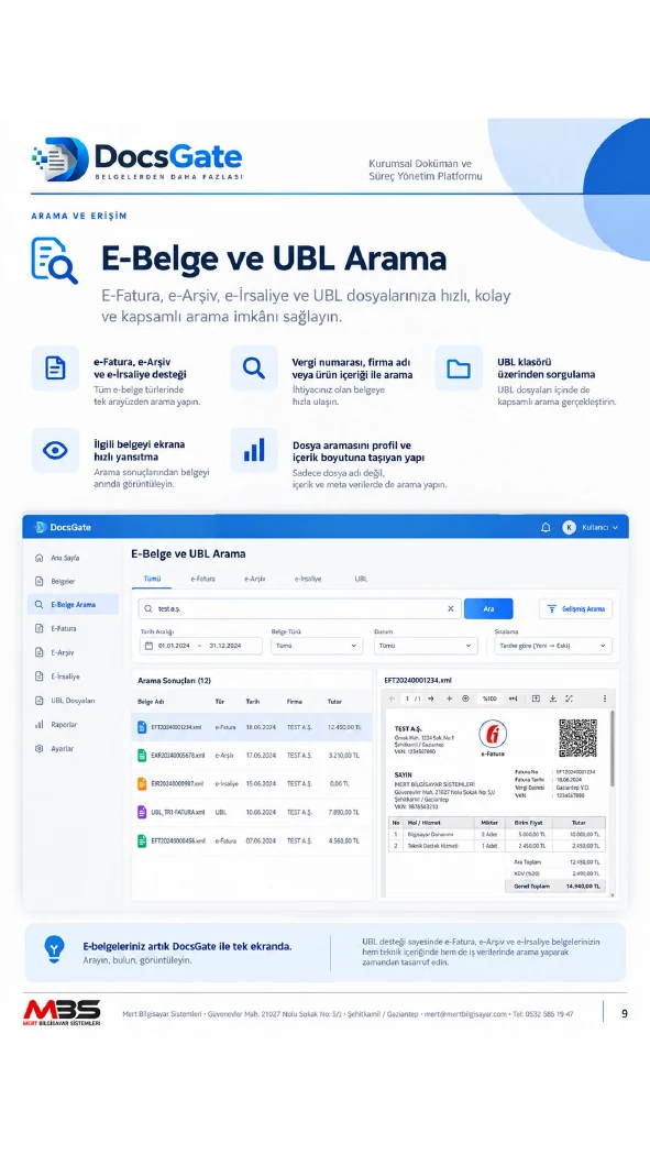 Broşürde e-belge ve UBL araması